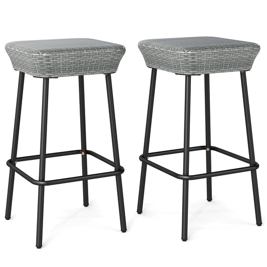 29.5 Inches Patio Bar Stools Set of 2 with Rattan Seat and Footrest