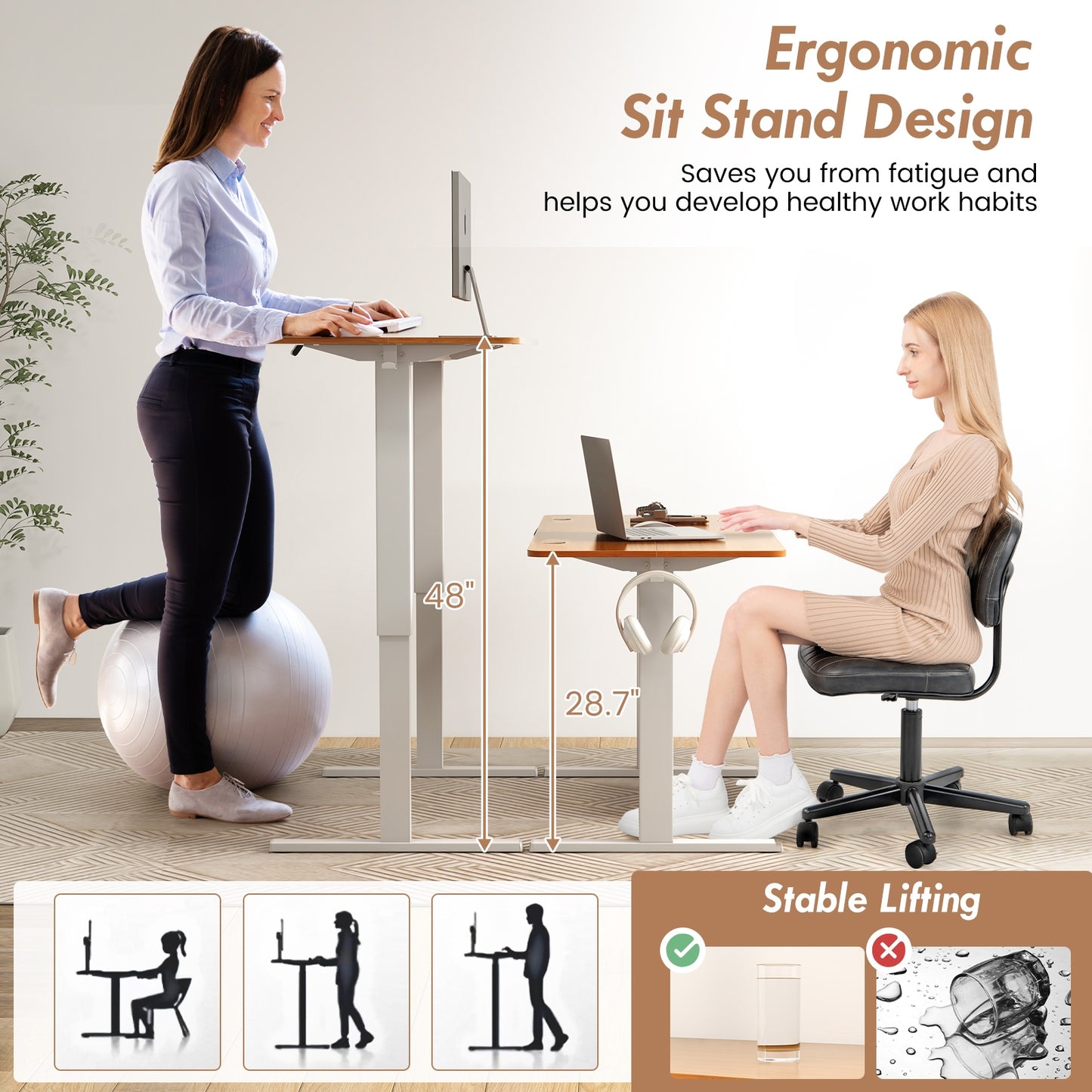 55 x 24 Inches Sit Stand Home Office Desk with 3 Memory Height Settings-Natural