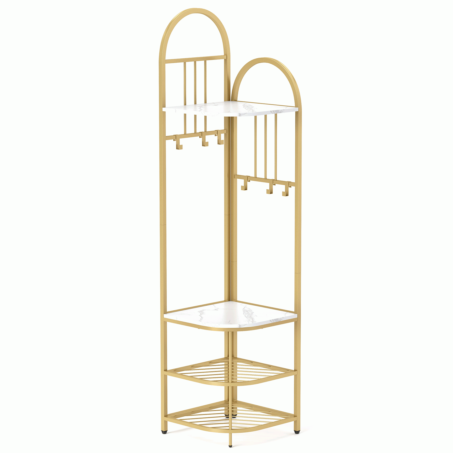 4-Tier Coat Rack Corner Hall Tree with Shoe Storage Bench-Natural