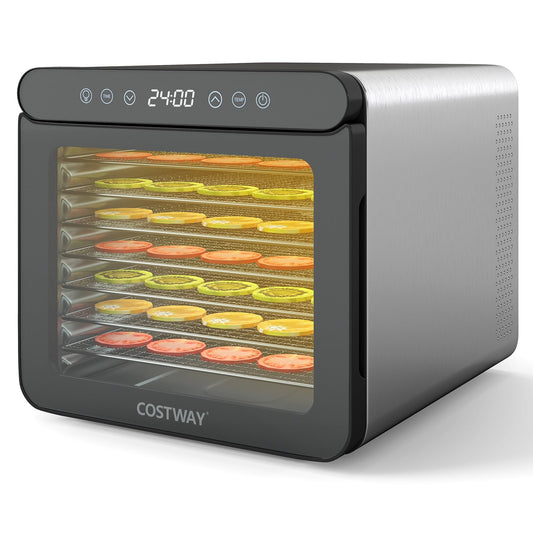 7 Stainless Steel Trays Dryer with 1-24H Timer and 30-75℃ Temperature-Silver