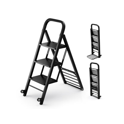 2 in 1 Hand Truck and Ladder Combo with Rubber Wheels  Handle for Warehouse  Garage  Home
