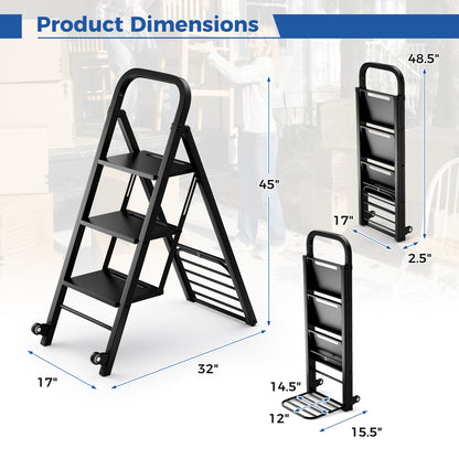 2 in 1 Hand Truck and Ladder Combo with Rubber Wheels  Handle for Warehouse  Garage  Home