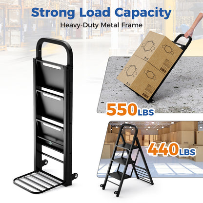 2 in 1 Hand Truck and Ladder Combo with Rubber Wheels  Handle for Warehouse  Garage  Home