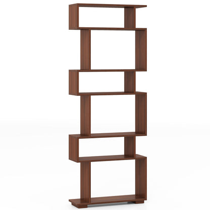 6-Tier Geometric Bookshelf with 2 Anti-Tipping Kits for Home Office-Black