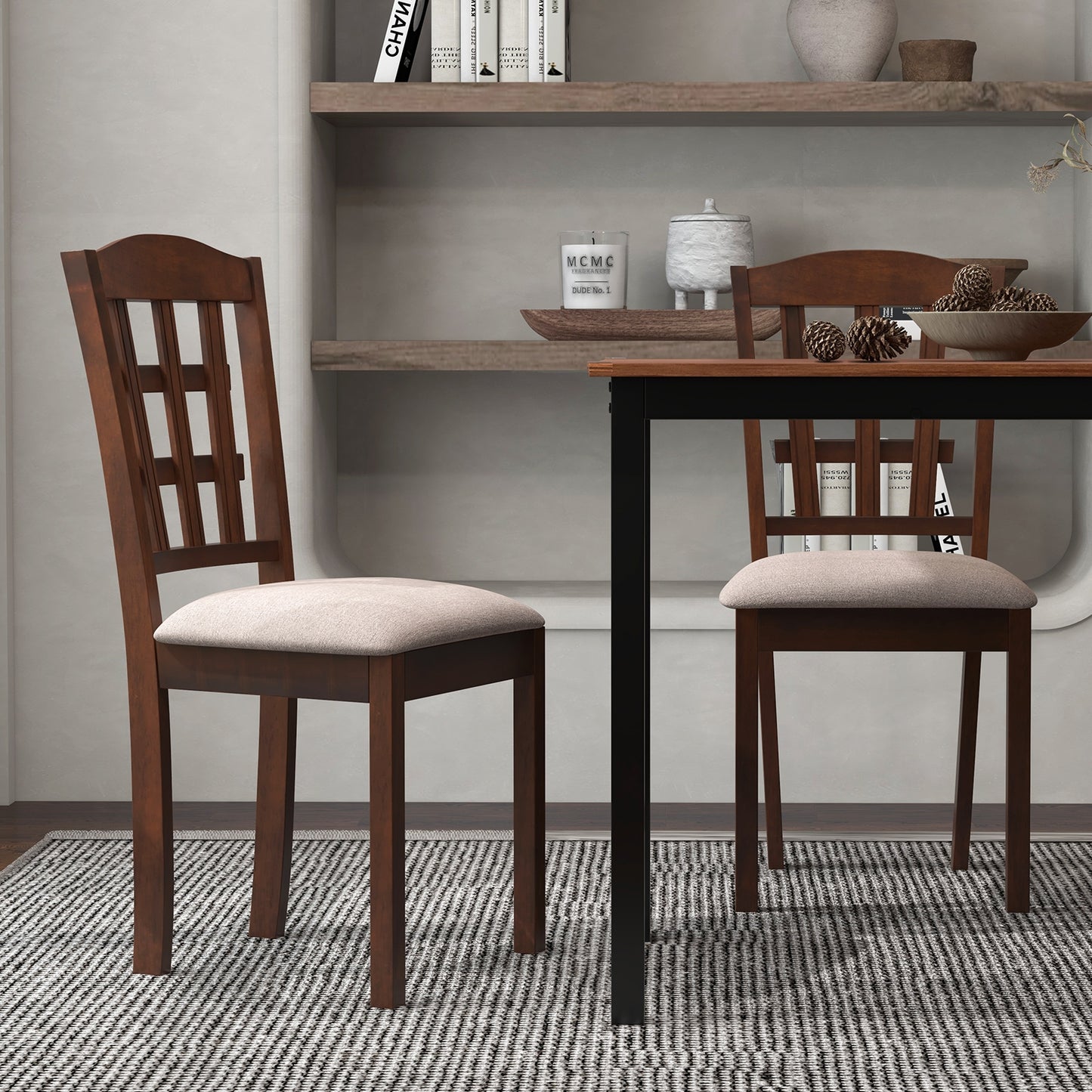 Set of 2 Wood Kitchen Chairs with Faux Leather Upholstered Seat-Coffee