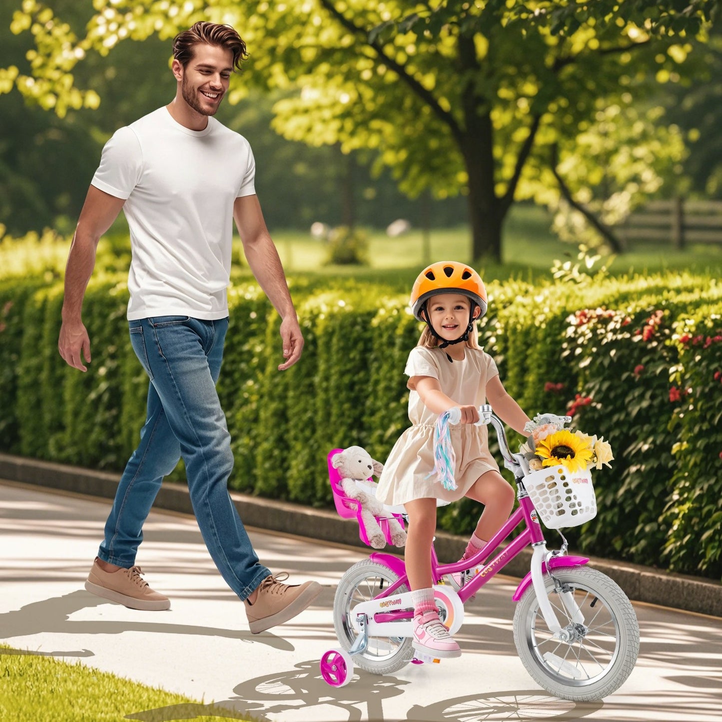 Kids Bike 14 Inch with Training Wheels and 2 Brake System for 3-5 Years Old