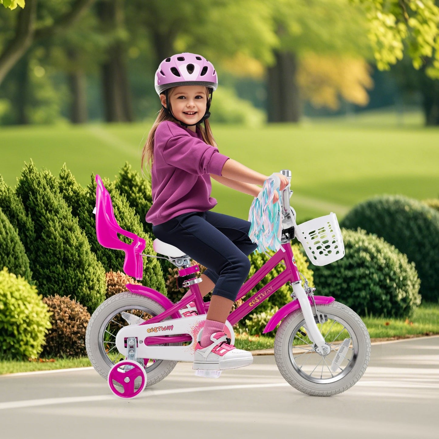 Kids Bike 14 Inch with Training Wheels and 2 Brake System for 3-5 Years Old