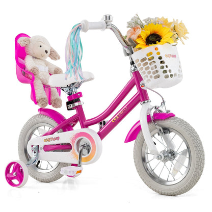 Kids Bike 14 Inch with Training Wheels and 2 Brake System for 3-5 Years Old