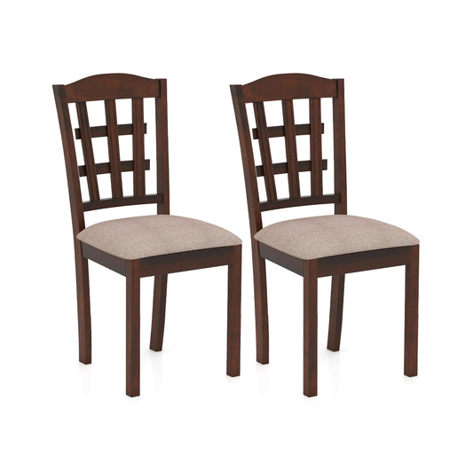 Set of 2 Wood Kitchen Chairs with Faux Leather Upholstered Seat-Coffee