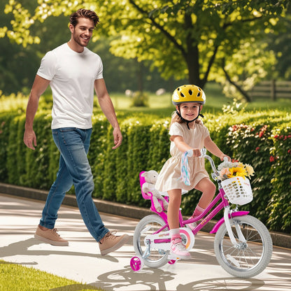 Kids Bike 14 Inch with Training Wheels and 2 Brake System for 3-5 Years Old