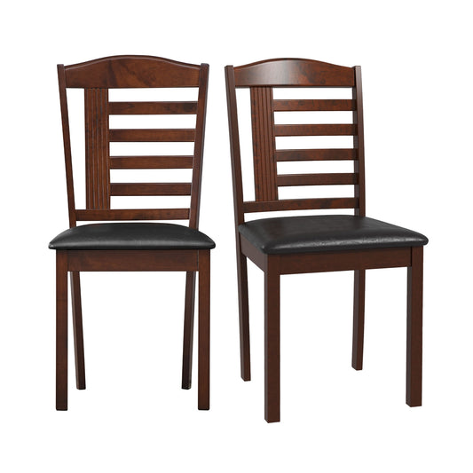 Set of 2 Wood Kitchen Chairs with Faux Leather Upholstered Seat-Black