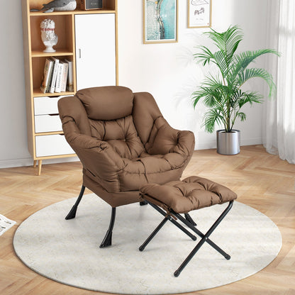 Modern Accent Sofa Chair with Folding Footrest and Side Pocket-Beige