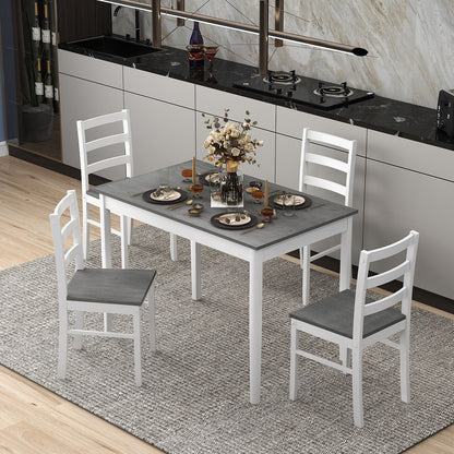 5-Piece Wooden Dining Set with Rectangular Table and 4 Chairs-Coffee and White