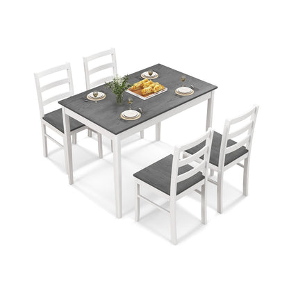 5-Piece Wooden Dining Set with Rectangular Table and 4 Chairs-Coffee and White