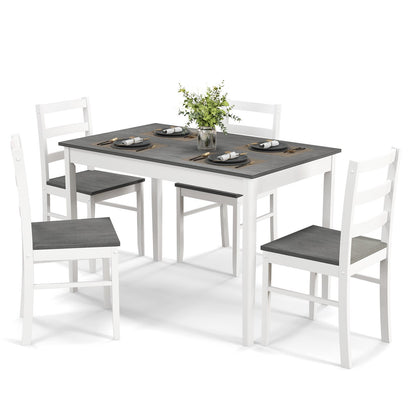 5-Piece Wooden Dining Set with Rectangular Table and 4 Chairs-Coffee and White