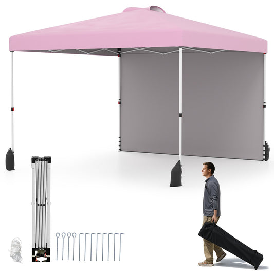 10 X 10 FT Pop up Canopy Tent with 1 Sidewall and Wheeled Bag-Pink
