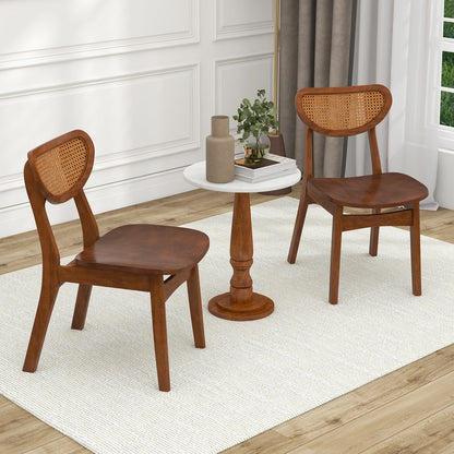 Wooden Dining Chair Set of 2 with Breathable Mesh Cane Backrest-Walnut
