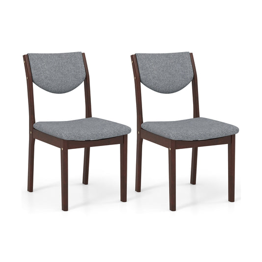 Set of 2 Wood Kitchen Chairs with Faux Leather Upholstered Seat-Gray