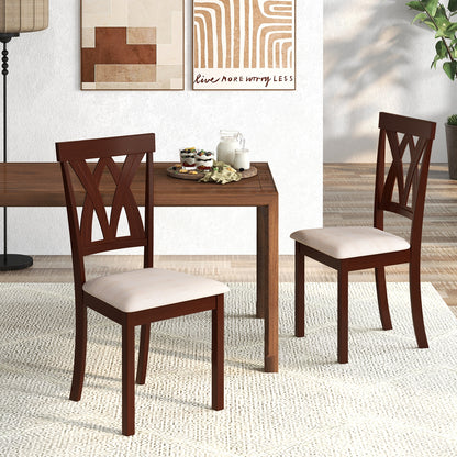 Set of 2 Wood Kitchen Chairs with Faux Leather Upholstered Seat-Beige