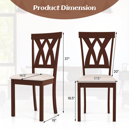 Set of 2 Wood Kitchen Chairs with Faux Leather Upholstered Seat-Beige