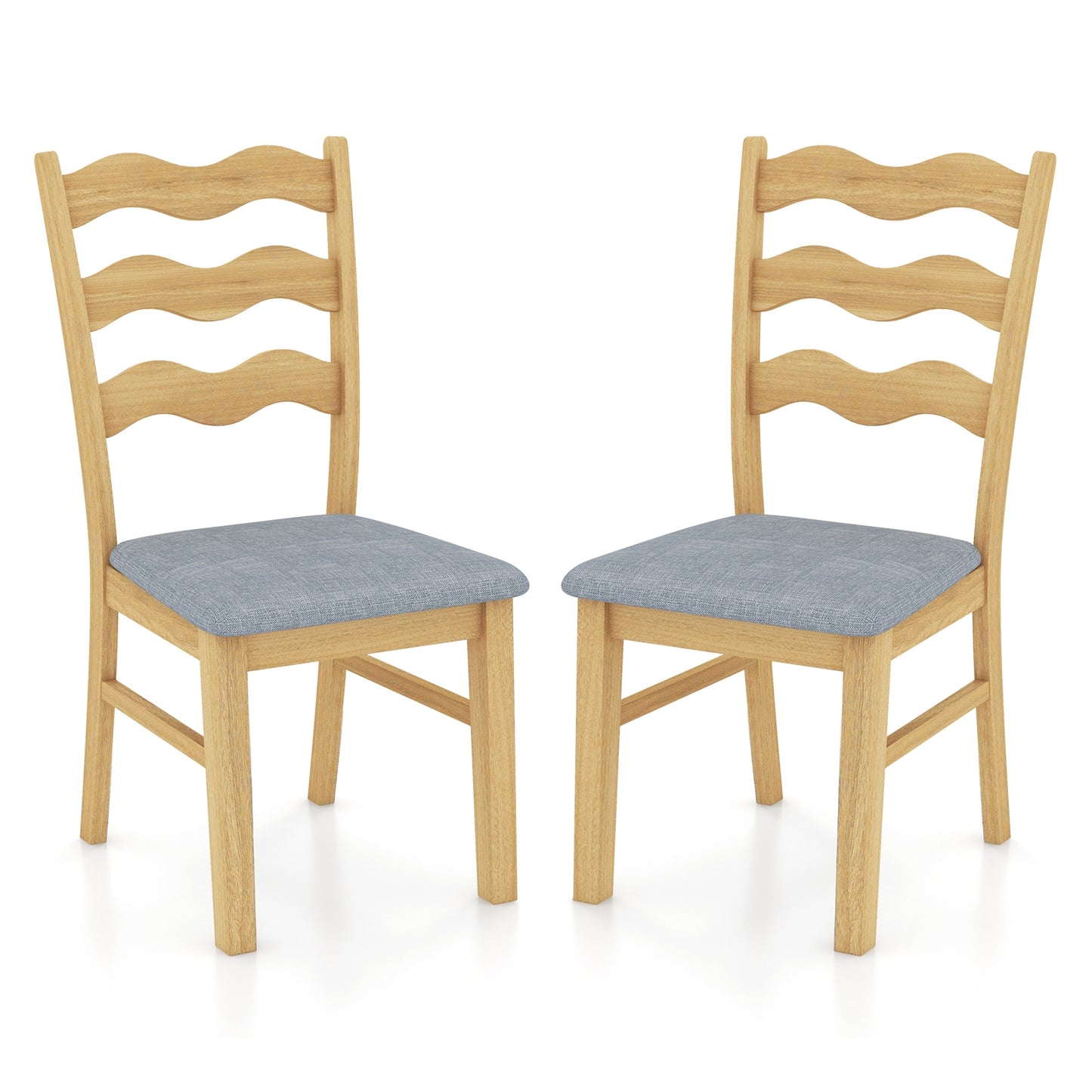 Dining Chair Set of 2 Linen Fabric Upholstered Kitchen Chairs with Padded Seat-Natural