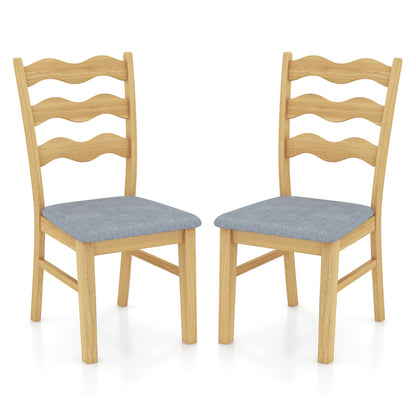 Dining Chair Set of 2 Linen Fabric Upholstered Kitchen Chairs with Padded Seat-Natural