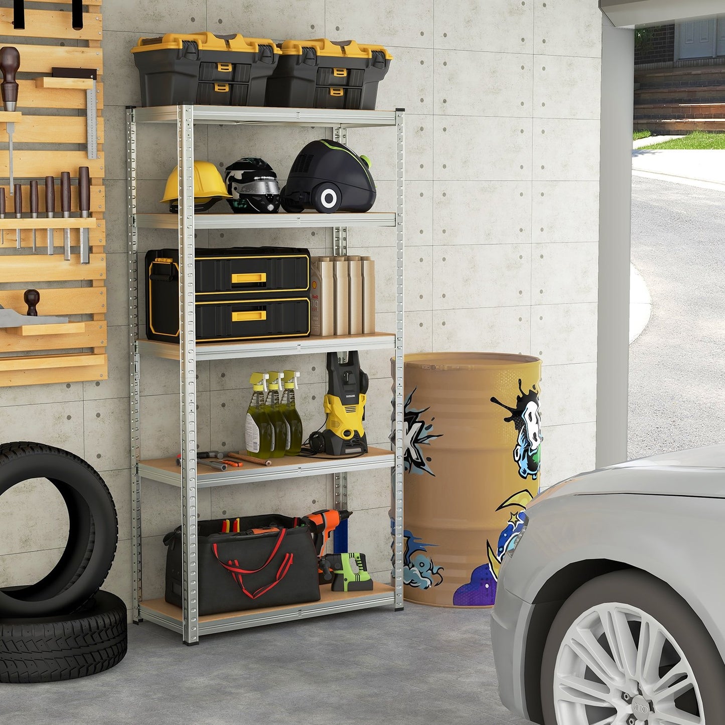 5-Tier Heavy Duty Metal Shelving Unit with 2000 LBS Total Load Capacity-Black