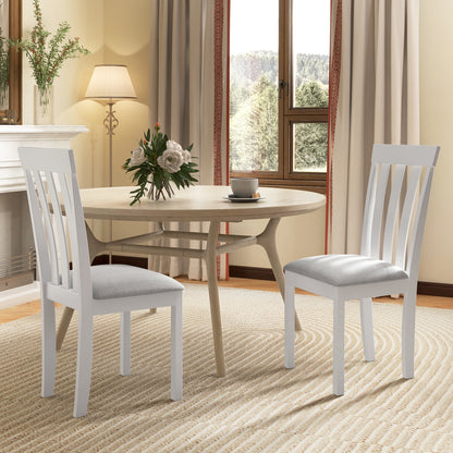 Dining Chair Set of 2 Upholstered Wooden Kitchen Chairs with Padded Seat and Rubber Wood Frame-White
