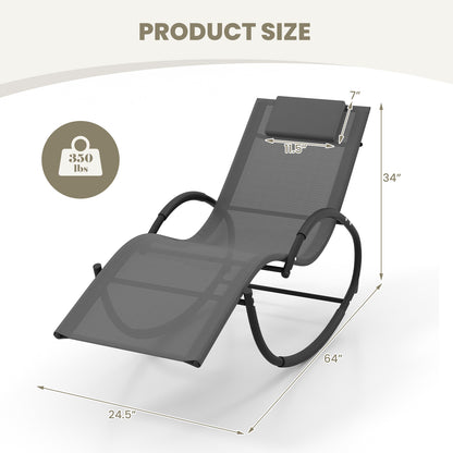 Outdoor Rocking Lounge Chair with Removable Headrest-Gray