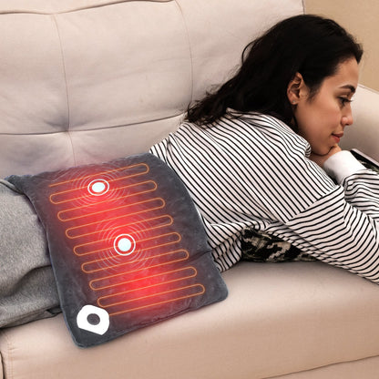 Weighted Heating Pad Electric Heated Pad with 2 Massagers Massaging Vibration-Blue