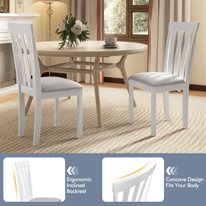 Dining Chair Set of 2 Upholstered Wooden Kitchen Chairs with Padded Seat and Rubber Wood Frame-White