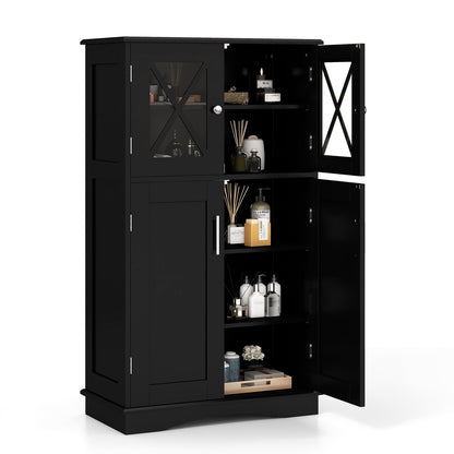 4 Doors Freeestanding Bathroom Floor Cabinet with Adjustable Shelves-Black