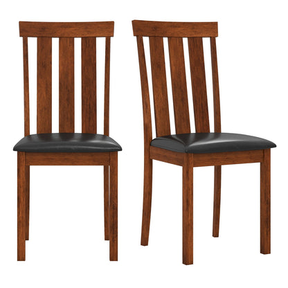 Set of 2 Dining Room Chairs with Rubber Wood Frame PU Leather Seat-Walnut