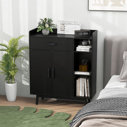 Floor Storage Cabinet Free Standing Cupboard Chest with 1 Drawer-Black