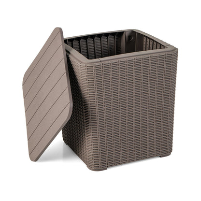 Outdoor Resin Storage Side Table with Removable Lid and Wicker-woven Accent-Black
