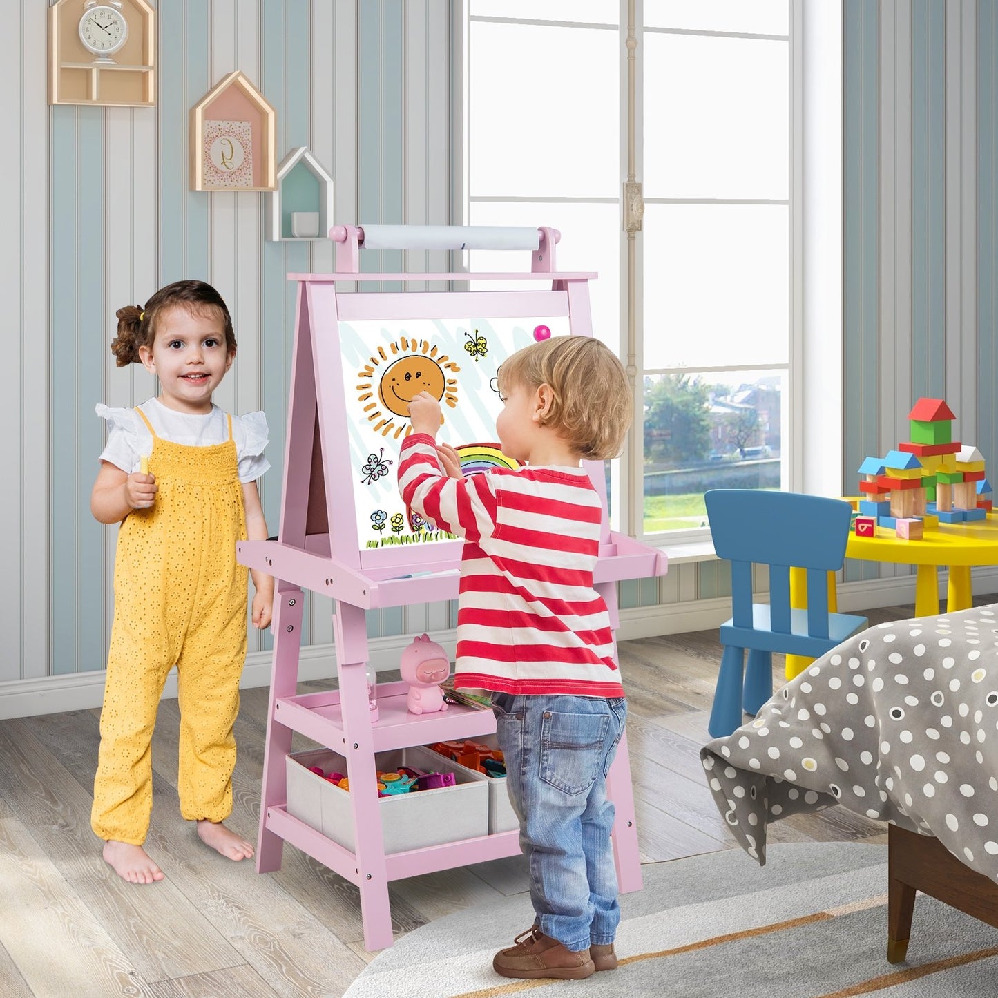 3 in 1 Double-Sided Storage Art Easel-Brown