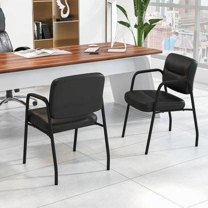 Waiting Room Guest Chair Set of 2 Upholstered Reception Chairs with Mixed PU Leather and Integrated Armrests-Black