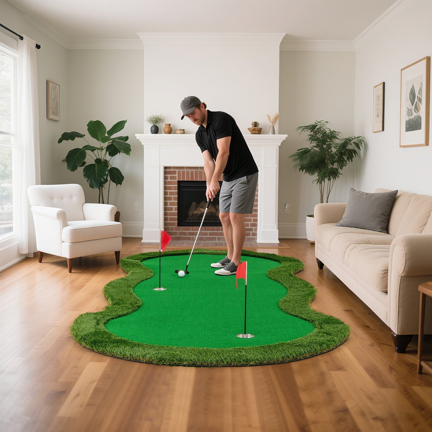 5 x 10 Feet Golf Practice Putting Green Mat with 3 Holes and Golf Balls for Home Office Backyard