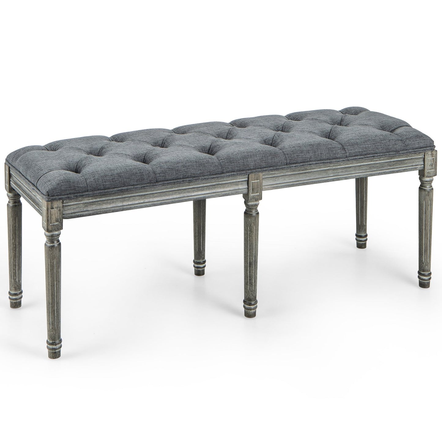 French Vintage Entryway Bench 47 Inch Upholstered Dining Bench-Beige