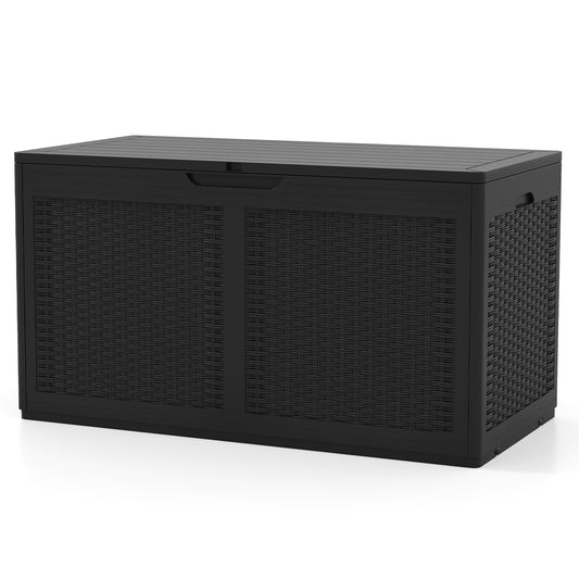 100 Gallon Resin Deck Box Outdoor Waterproof Storage Bench-Black