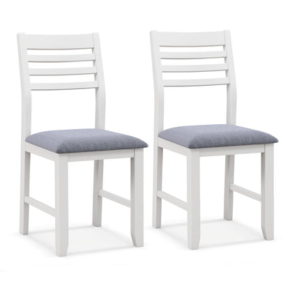 Wooden Dining Chair Set of 2 with Rubber Wood Frame  Padded Cushion and Ladder Back-White