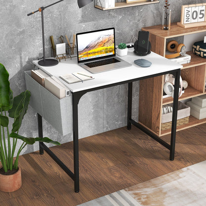 32 Inch Home Office Desk with Charging Station Storage Bag and Headphone Hook-Rustic Brown