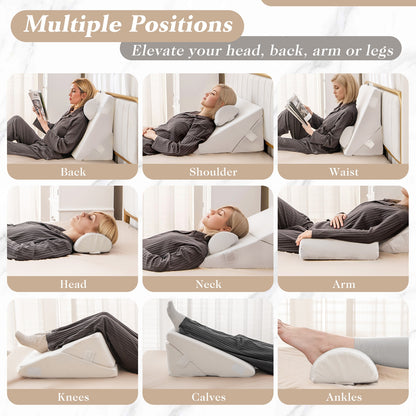 3 Pieces Bed Wedge Pillow Set with Air Memory Foam-Off-white