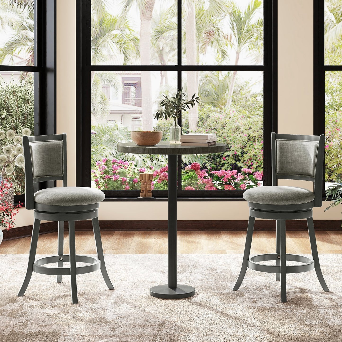 Swivel Bar Stools Set of 2 with Soft-padded Back and Seat-S