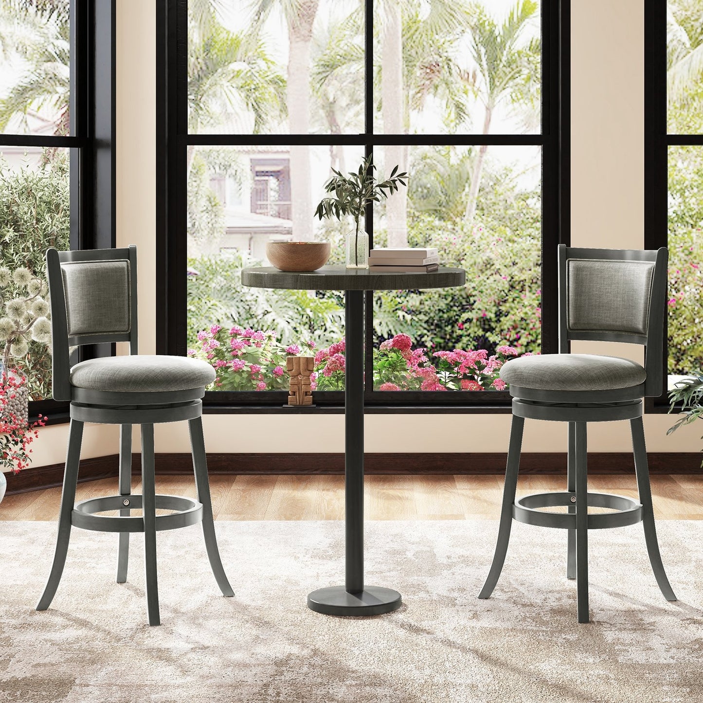 Swivel Bar Stools Set of 2 with Soft-padded Back and Seat-S