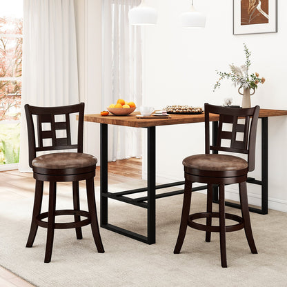 Set of 2 Bar Stools Swivel Bar Chairs with Footrest and Lattice Backrest-30 inches