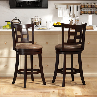 Set of 2 Bar Stools Swivel Bar Chairs with Footrest and Lattice Backrest-30 inches