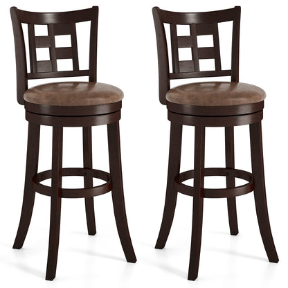 Set of 2 Bar Stools Swivel Bar Chairs with Footrest and Lattice Backrest-30 inches