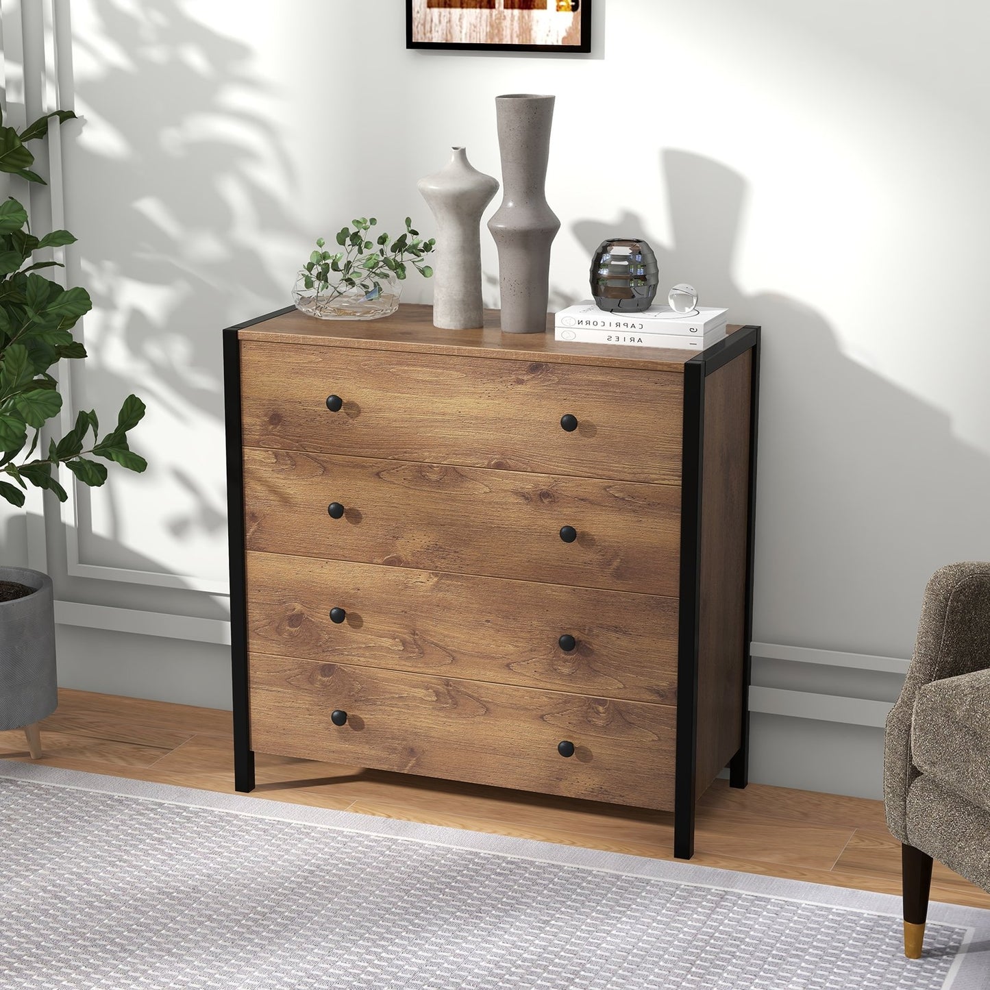 4-Drawer Dresser Modern Wooden Chest of Drawers for Bedroom Living Room-Gray