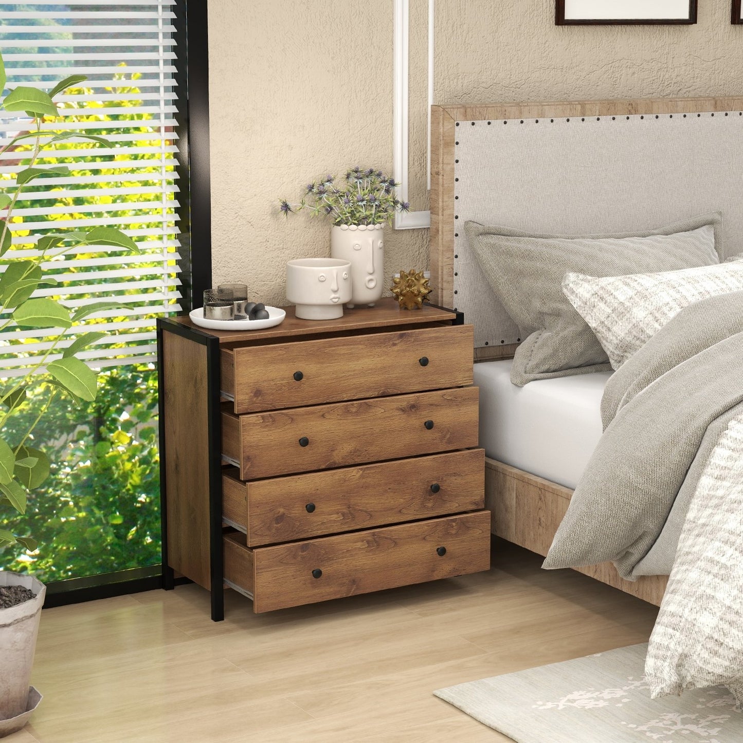 4-Drawer Dresser Modern Wooden Chest of Drawers for Bedroom Living Room-Gray